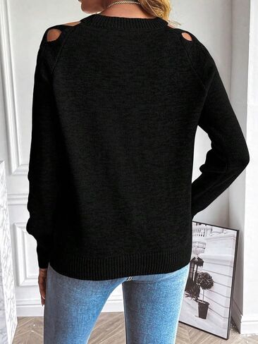 Women's Elegant Black Off-Shoulder Cross-Lace Knit Sweater in Kuwait