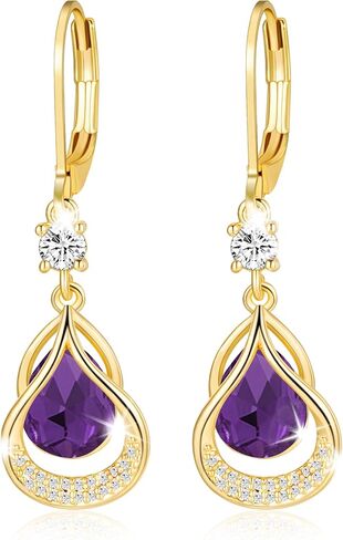 Dangle Earrings Trendy Leverback Birthstone Earrings 14K White Gold Teardrop Dangle Earrings Fine Jewelry Birthday Christmas Gifts for Women in Kuwait