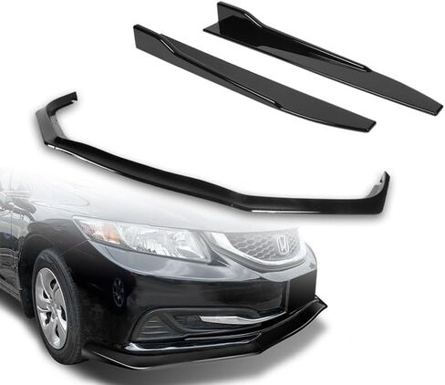 5pcs Combo Front Bumper Body Kit Lip + Side Skirt Extensions Diffuser Compatible with 2013-2015 Honda Civic Sedan 2014 (Unpainted Black) in Saudi Arabia