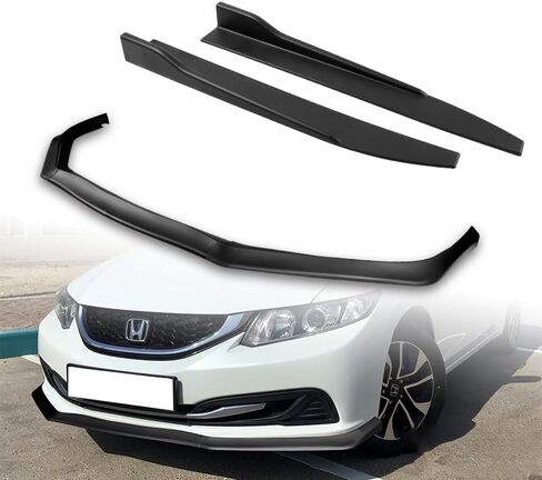 5pcs Combo Front Bumper Body Kit Lip + Side Skirt Extensions Diffuser Compatible with 2013-2015 Honda Civic Sedan 2014 (Unpainted Black) in Saudi Arabia