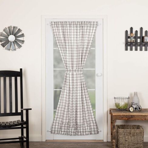 VHC العلامات التجارية Annie Buffalo Check Cotton Farmhouse Curtains Rod Pocket Tie Back (s) لوحة الباب، 72x40، رمادي in Kuwait