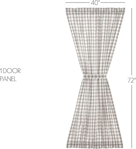 VHC العلامات التجارية Annie Buffalo Check Cotton Farmhouse Curtains Rod Pocket Tie Back (s) لوحة الباب، 72x40، رمادي in Kuwait