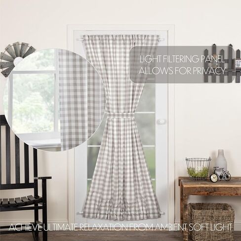 VHC العلامات التجارية Annie Buffalo Check Cotton Farmhouse Curtains Rod Pocket Tie Back (s) لوحة الباب، 72x40، رمادي in Kuwait