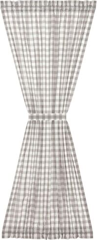 VHC العلامات التجارية Annie Buffalo Check Cotton Farmhouse Curtains Rod Pocket Tie Back (s) لوحة الباب، 72x40، رمادي in Kuwait