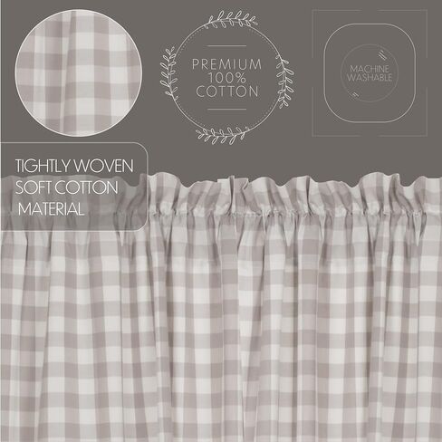 VHC العلامات التجارية Annie Buffalo Check Cotton Farmhouse Curtains Rod Pocket Tie Back (s) لوحة الباب، 72x40، رمادي in Kuwait