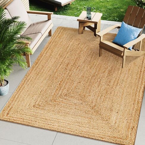 Handcrafted Jute Braided Rug 6 Feet Round - 100% Natural Jute Area Rug - Rustic Farmhouse Boho Accent Rug for Living Room Bedroom Kitchen Entryway Reversible Handwoven Floor Rug in Saudi Arabia
