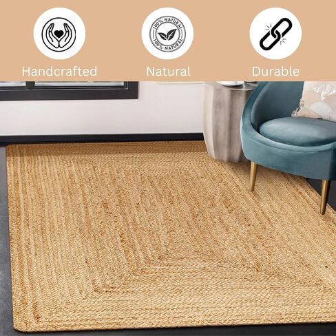 Handcrafted Jute Braided Rug 6 Feet Round - 100% Natural Jute Area Rug - Rustic Farmhouse Boho Accent Rug for Living Room Bedroom Kitchen Entryway Reversible Handwoven Floor Rug in Saudi Arabia
