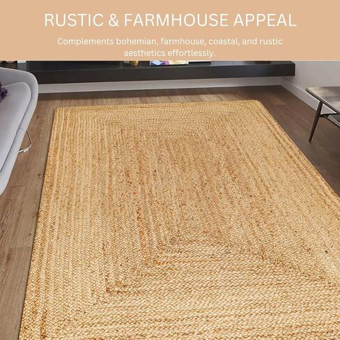 Handcrafted Jute Braided Rug 6 Feet Round - 100% Natural Jute Area Rug - Rustic Farmhouse Boho Accent Rug for Living Room Bedroom Kitchen Entryway Reversible Handwoven Floor Rug in Saudi Arabia