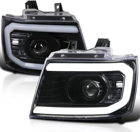 SPEC-D TUNING Jet Black DRL LED Strip Projector Headlights Compatible with 2007-2014 Chevy Avalanche, Tahoe, Suburban 1500 2500, Left + Right Pair Headlamps Assembly in Saudi Arabia