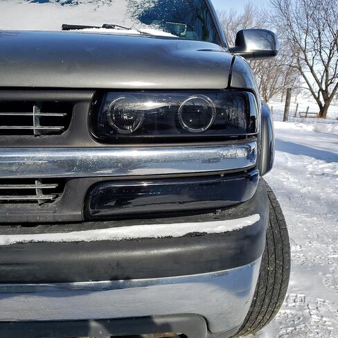 Ronnin - يناسب 1999-2002 Silverado 2000-2006 Suburban Tahoe LED بحواف هالة مزدوجة للتشغيل ومصابيح أمامية لجهاز العرض + زوج تجميع مصابيح ممتص الصدمات LED بالكامل | أسود in Kuwait