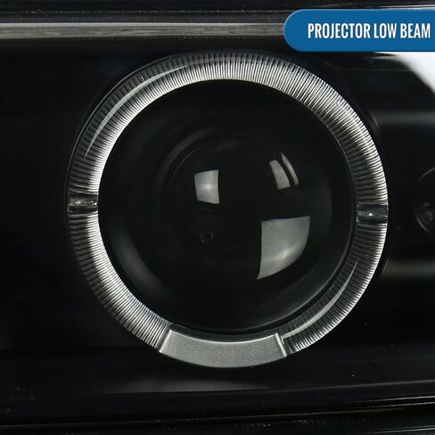 Ronnin - يناسب 1999-2002 Silverado 2000-2006 Suburban Tahoe LED بحواف هالة مزدوجة للتشغيل ومصابيح أمامية لجهاز العرض + زوج تجميع مصابيح ممتص الصدمات LED بالكامل | أسود in Kuwait