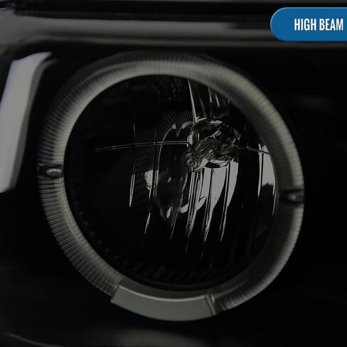 Ronnin - يناسب 1999-2002 Silverado 2000-2006 Suburban Tahoe LED بحواف هالة مزدوجة للتشغيل ومصابيح أمامية لجهاز العرض + زوج تجميع مصابيح ممتص الصدمات LED بالكامل | أسود in Kuwait