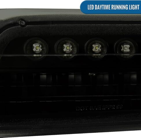 Ronnin - يناسب 1999-2002 Silverado 2000-2006 Suburban Tahoe LED بحواف هالة مزدوجة للتشغيل ومصابيح أمامية لجهاز العرض + زوج تجميع مصابيح ممتص الصدمات LED بالكامل | أسود in Kuwait