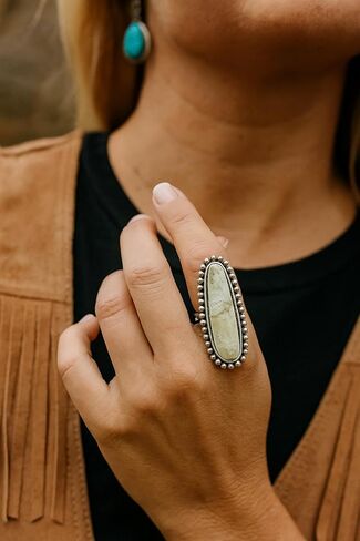 2.6" Long, Oversized White Turquoise Ring – Brass Dual Adjustable Band – Bold Western Cowgirl Style 750206 in Saudi Arabia