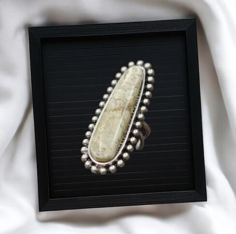 2.6" Long, Oversized White Turquoise Ring – Brass Dual Adjustable Band – Bold Western Cowgirl Style 750206 in Saudi Arabia