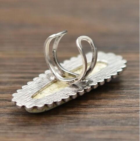 2.6" Long, Oversized White Turquoise Ring – Brass Dual Adjustable Band – Bold Western Cowgirl Style 750206 in Saudi Arabia