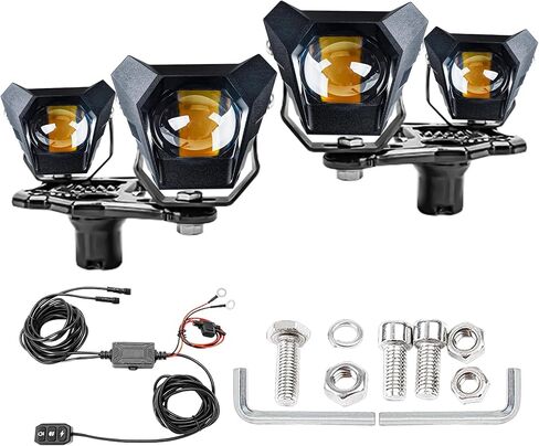 4-pcs Triangle Spotlights 120w 10800lm with Dual pods JL A-Pillar Hinge Mounting Brackets 1 drag 4 waterproof wire harness flashing switch Kit, For JL/JLU 2018-2023 Gladiator JT 2020-2023 in Saudi Arabia