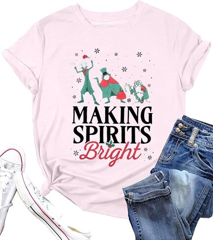 Making Spirits Bright Shirts Women Christmas Shirt Christmas Party Tops Xmas Gift Tees Holiday Season Clothes in Kuwait