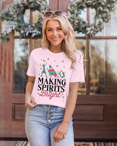 Making Spirits Bright Shirts Women Christmas Shirt Christmas Party Tops Xmas Gift Tees Holiday Season Clothes in Kuwait