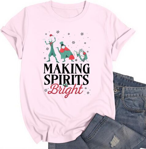 Making Spirits Bright Shirts Women Christmas Shirt Christmas Party Tops Xmas Gift Tees Holiday Season Clothes in Kuwait