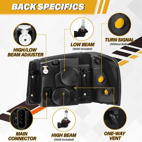 Headlight Assembly Compatible with GMC Envoy 2002-2009 Halogen Type Head Lamp, OE-Style Headlight Replacement for 15866070 15866071 GM2502220 GM2503220, Chrome Housing+Amber Reflector in Saudi Arabia