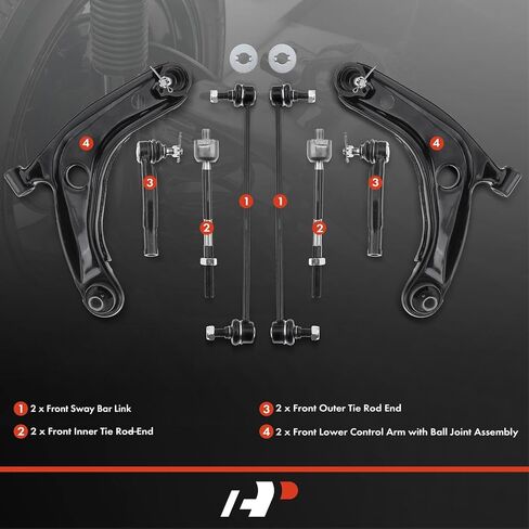 A-Premium Set of 8, Front Lower Control Arm, Sway Bar Link, Inner Outer Tie Rod End, Compatible with Toyota Yaris 2006 2007 2008, L4 1.5L in Saudi Arabia