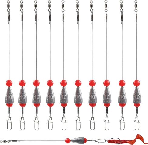 Carolina Ready Rigs for Bass Fishing,5pcs Pre-Rigged Fishing Rigs with Bullet Sinkers Stainless Steel Fishing Leaders Fishing Weights Swivel Snaps Beads Rig Kit for Saltwater Freshwater in Kuwait