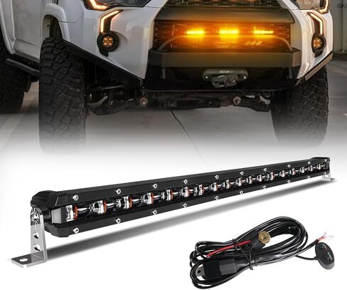 BraveWAY [منحني] [أبيض وعنبر ستروب] شريط إضاءة LED 32 بوصة، شريط LED نحيف صف واحد للطرق الوعرة، الشاحنات، سيارات الدفع الرباعي، ATV، UTV، السيارة، ضوء مطاردة وامض مع حزام الأسلاك in Kuwait