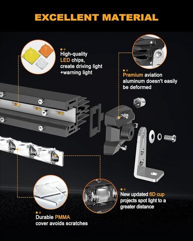 BraveWAY [منحني] [أبيض وعنبر ستروب] شريط إضاءة LED 32 بوصة، شريط LED نحيف صف واحد للطرق الوعرة، الشاحنات، سيارات الدفع الرباعي، ATV، UTV، السيارة، ضوء مطاردة وامض مع حزام الأسلاك in Kuwait