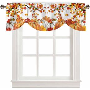 Xipuska Red Christmas Tie Up Valances for Windows, Snowman Snowflake Kitchen Curtains Set Window Treatments, Winter Xmas Tree Rod Pocket Curtains for Kitchen/Living Room/Home 54x18 Inch in Saudi Arabia