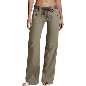 Flamingals Low Rise Cargo Wide Leg Pants for Women Drawstring Flap Pockets Y2K Bow Tie Casual Flare Pants in Kuwait