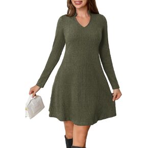 Women's Long Sleeve Sweater Maxi Dresses V Neck Casual Fall A-Line Church Fall Long Dresses in Kuwait