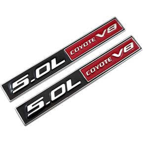 2Pcs Metal 5.0L Coyote V8 Logo Emblem Turbo Sport 5.0 Engine Car Rear Lid Trunk Fender Badge GT 3D Sticker Decal (Red Black) in Saudi Arabia