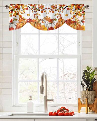 Xipuska Red Christmas Tie Up Valances for Windows, Snowman Snowflake Kitchen Curtains Set Window Treatments, Winter Xmas Tree Rod Pocket Curtains for Kitchen/Living Room/Home 54x18 Inch in Saudi Arabia