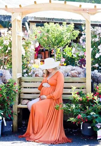 Women's Satin Maternity Dress for Photoshoot Long Sleeve Wrap Side Splits Baby Shower Dress for Pregnancy in Saudi Arabia