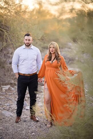 Women's Satin Maternity Dress for Photoshoot Long Sleeve Wrap Side Splits Baby Shower Dress for Pregnancy in Saudi Arabia