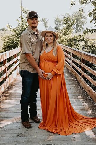 Women's Satin Maternity Dress for Photoshoot Long Sleeve Wrap Side Splits Baby Shower Dress for Pregnancy in Saudi Arabia