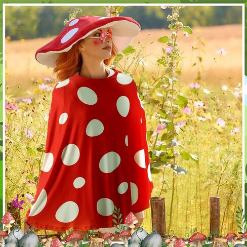 Geyoga Halloween Mushroom Costume for Women Mushroom Hat Fairy Elf Ears Fairy Woodland Adult Cape Sunglasses Red Poncho Cosplay Renaissance Accessories Outfits in Saudi Arabia