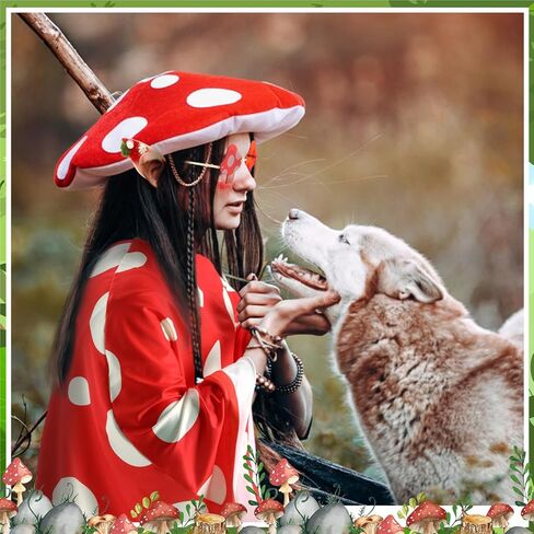 Geyoga Halloween Mushroom Costume for Women Mushroom Hat Fairy Elf Ears Fairy Woodland Adult Cape Sunglasses Red Poncho Cosplay Renaissance Accessories Outfits in Saudi Arabia
