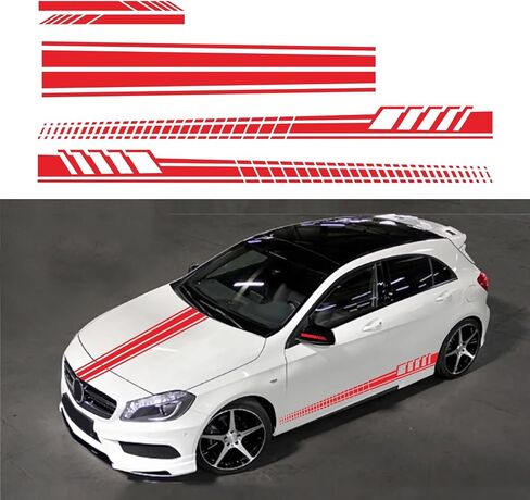 Sports Racing Stripe Car Sticker DIY Styling Decorative Hood Rearview Mirror Body Side Skirt Stripe Decal Universal Vinyl Accessories for Car SUV Off-Road Vehicles 5PCS (red) in Kuwait