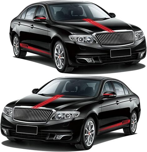 Sports Racing Stripe Car Sticker DIY Styling Decorative Hood Rearview Mirror Body Side Skirt Stripe Decal Universal Vinyl Accessories for Car SUV Off-Road Vehicles 5PCS (red) in Kuwait