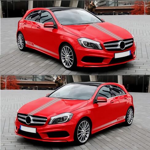Sports Racing Stripe Car Sticker DIY Styling Decorative Hood Rearview Mirror Body Side Skirt Stripe Decal Universal Vinyl Accessories for Car SUV Off-Road Vehicles 5PCS (red) in Kuwait