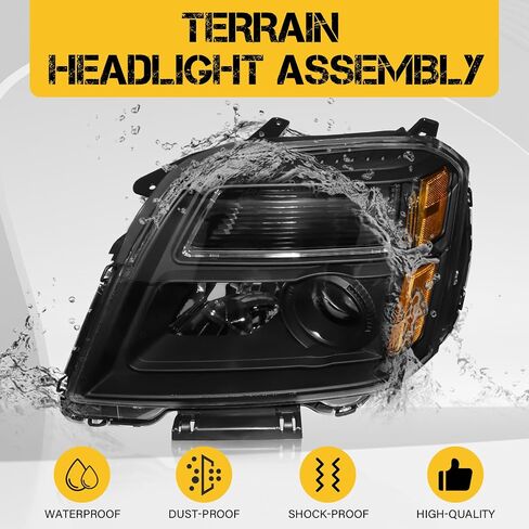مجموعة المصابيح الأمامية مع المصابيح المتوافقة مع GMC Terrain 2010 2011 2012 2013 2014 2015، استبدال المصابيح الأمامية الهالوجين لـ 84791974 84791975، الجانب الأيسر والأيمن، عاكس كهرماني أسود in Kuwait