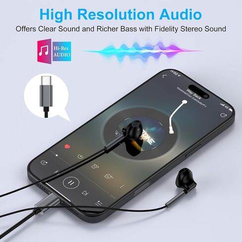 USB C Headphones for iPhone 16/16 Pro/16 Pro Max/16 Plus/15 Pro/15 Pro Max/15 Plus/15,iPad Pro,Type C Wired Earbuds Microphone Earphones Compatible for Samsung Galaxy S24 Ultra,Pixel 9 8 7 6 ، واحد زائد 9 in Kuwait