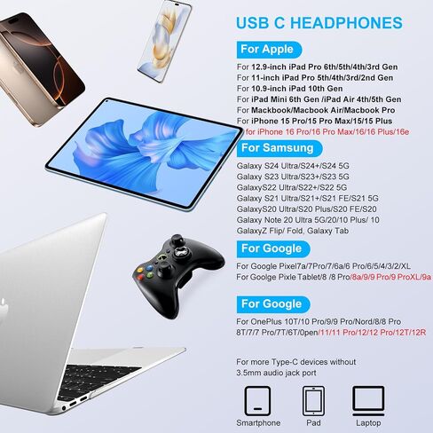 USB C Headphones for iPhone 16/16 Pro/16 Pro Max/16 Plus/15 Pro/15 Pro Max/15 Plus/15,iPad Pro,Type C Wired Earbuds Microphone Earphones Compatible for Samsung Galaxy S24 Ultra,Pixel 9 8 7 6 ، واحد زائد 9 in Kuwait
