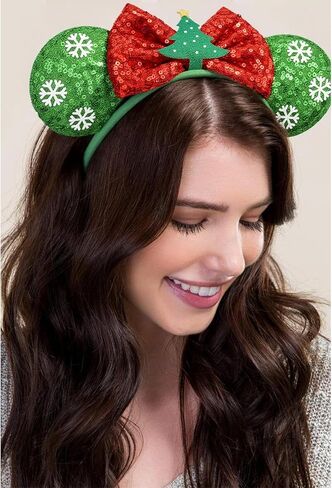 Christmas Mouse Ears Headbands for Women Girls Glitter Sequin Bows Mouse Ears Cosplay Party Decoration in Saudi Arabia