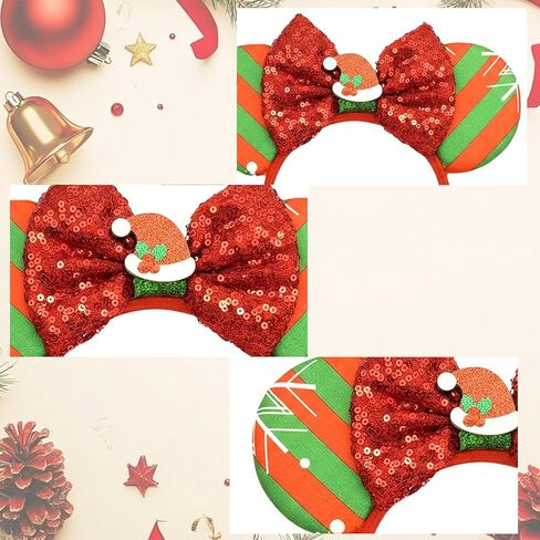 Christmas Mouse Ears Headbands for Women Girls Glitter Sequin Bows Mouse Ears Cosplay Party Decoration in Kuwait
