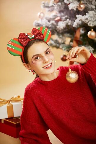 Christmas Mouse Ears Headbands for Women Girls Glitter Sequin Bows Mouse Ears Cosplay Party Decoration in Kuwait