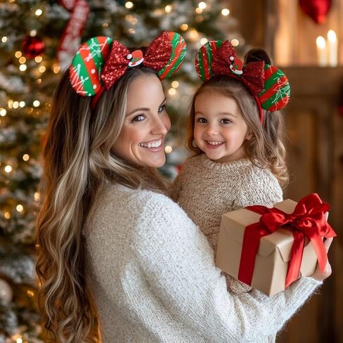 Christmas Mouse Ears Headbands for Women Girls Glitter Sequin Bows Mouse Ears Cosplay Party Decoration in Kuwait