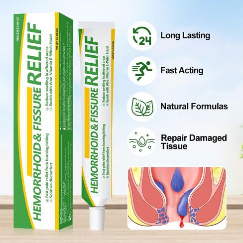 Hemorrhoid and Fissure Cream,Hemorrhoidal Ointment for Fast Acting Itch, Swelling, and Maximum Strength Pain Relief（1 Pack in Kuwait